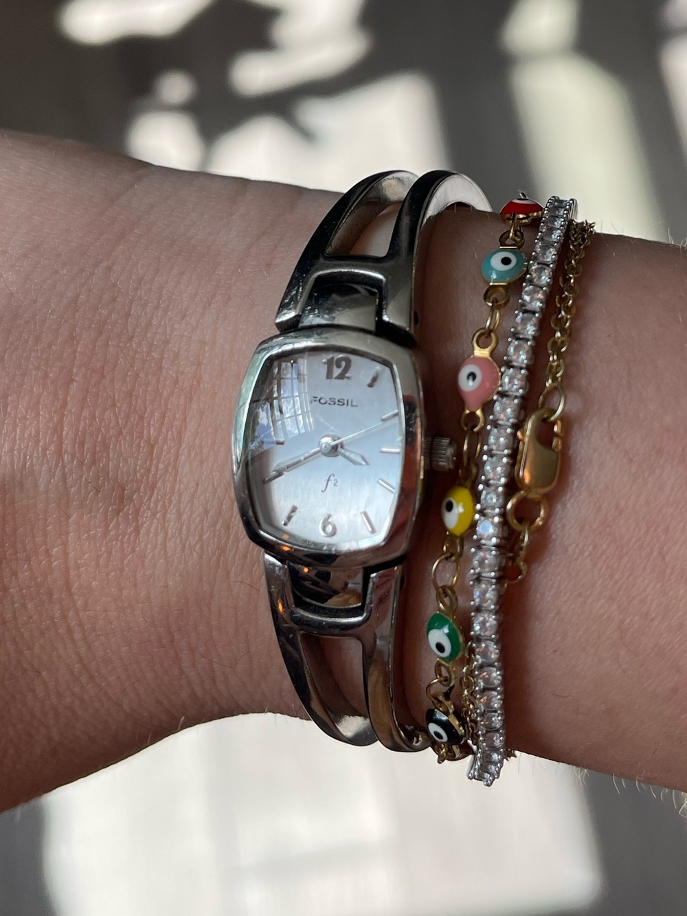 Silver Women's Bangle Watch with Light Silver Dial